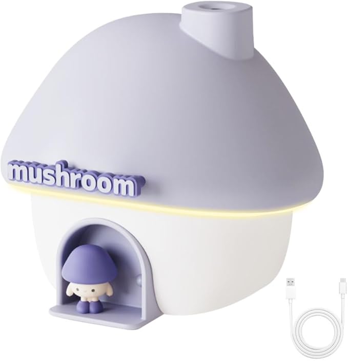 Mushroom Humidifier, 300ML Mist Humidifier, Portable Air Humidifer with Night Light for Bedroom Office Car