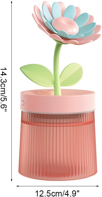 Flower Mist Humidifier, 260ML Mini Desk Humidifier 2 Misting Modes Auto-Off Portable Humidifier with Colorful Light for Car Office Home Bedroom