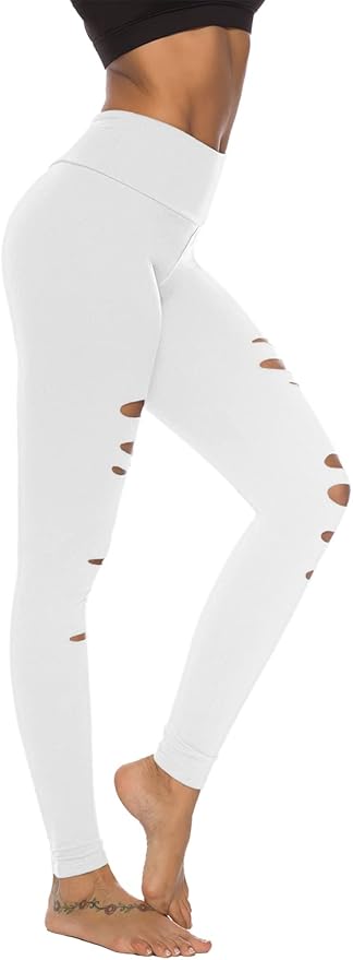 DIBAOLONG Womens High Waist Yoga Pants Cutout Ripped Tummy Control Workout Running Yoga Skinny Leggings-FlexoryFit