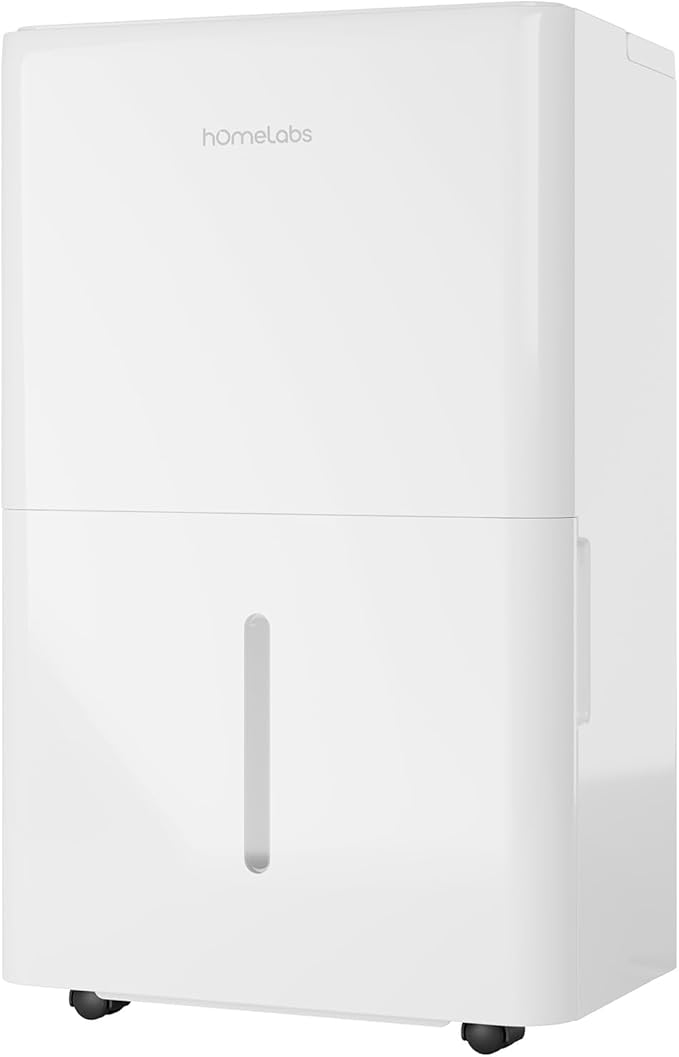 hOmeLabs 25 Pint Wi-Fi Dehumidifier for up to 3,500 Sq Ft Rooms (MAX 64 Pint at 95°F, 90% RH) – High-Efficiency Moisture Removal for Medium to Large Spaces with Auto Shut-Off and Quiet Operation