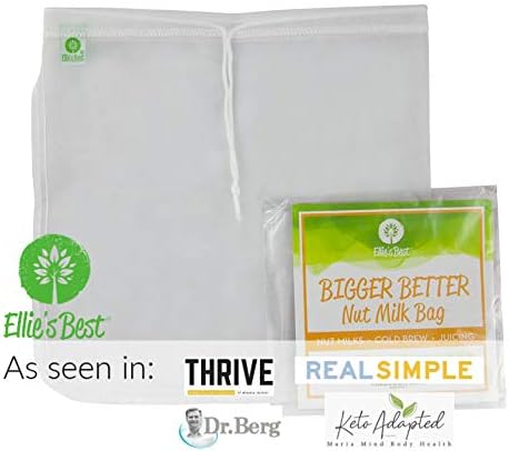 Pro Quality Nut Milk Bag - 5 XL12"X12" Bags - Commercial Grade Reusable All Purpose Food Strainer - Food Grade BPA-Free - Ultra Strong Fine Nylon Mesh - Almond Milk, Juices, Cold Brew Recipes Videos