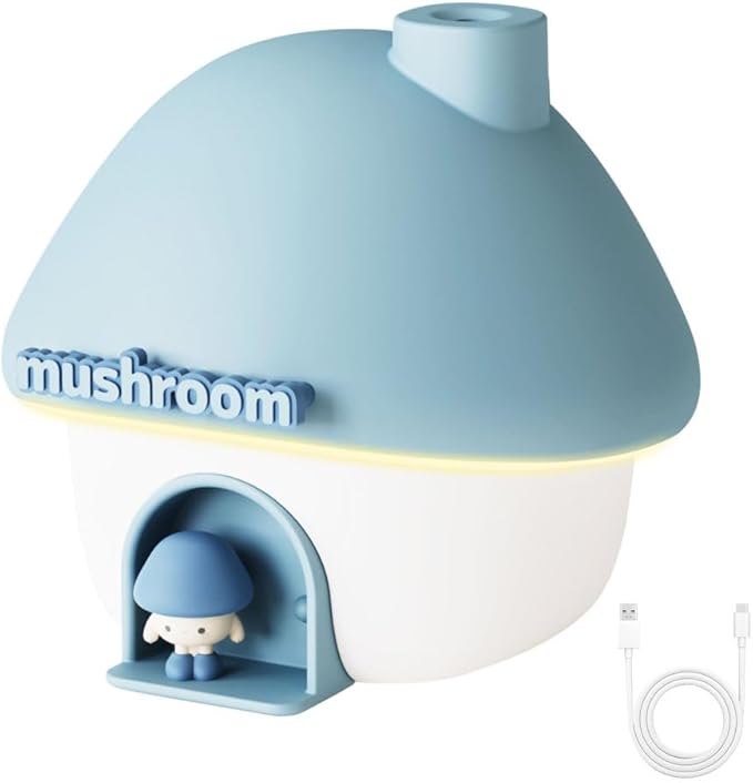 Mushroom Humidifier, 300ML Mist Humidifier, Portable Air Humidifer with Night Light for Bedroom Office Car