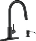 APPASO Black Kitchen Faucet with Soap Dispenser, Matte Black Kitchen Faucet with Pull Down Sprayer, 2-Mode Kitchen Sink Faucets, Modern Kitchen Faucet for RV/Bar Sink, Solid Stainless Steel
