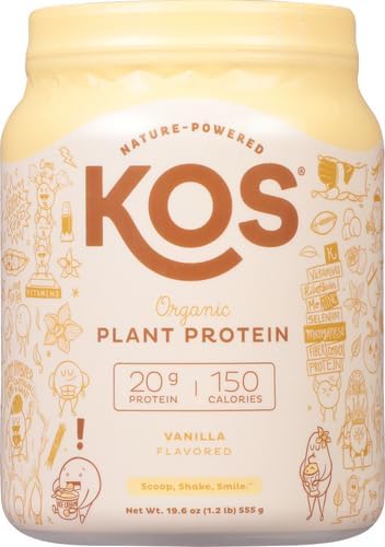 KOS Vegan Protein Powder Erythritol Free, Vanilla - USDA Organic Pea Protein Blend, Plant Based Superfood Rich in Vitamins & Minerals - Keto, Dairy Free - Meal Replacement for Women & Men, 15 Servings-FlexoryFit