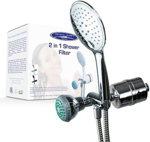 Crystal Quest Luxury Shower Power Handheld & Shower Head Combo Filtration System Chrome - BPA Free | 1.25-2.5 GPM | Reversible Cartridge | Great for Dechlorination