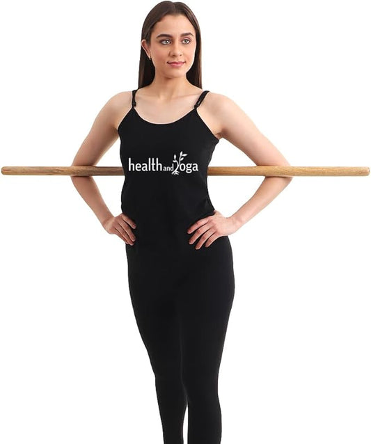 HealthAndYoga™ StretchNHeal Collapsible Multi-Use Wooden Yoga Stick - Regular and XL - Portable Posture Corrector Pole, Stretch Mobility Stick, Physical Workout Exercise Dowel-FlexoryFit