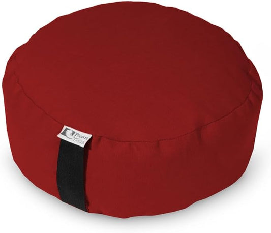 Bean Products Zafu Meditation Pillows for Sitting on Floor, Yoga Cushion, Cotton/Buckwheat Fill Yoga Pillow, Zafu Meditation Cushion, Zen Kneeling Prayer Pad- Made in USA - 14" Round - RED-FlexoryFit