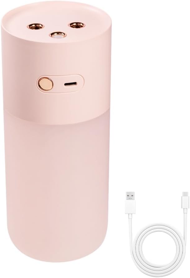 Portable Mini Humidifier, Dual Nozzle Quiet Air Humidifier Desktop Cool Mist Humidifier with Night Light for Bedroom Plants Office Car