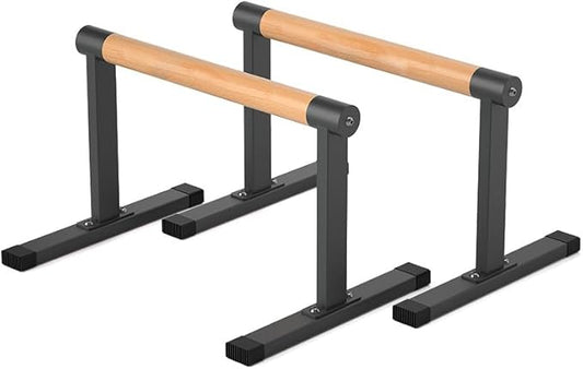 11.8" High Wooden Parallel Bar and Dip Bar with Thick Beech Handles, Push-up Bar, Rock-Free Fitness Equipment for Handstand, L-Sit, Gymnastics, Strength Training Home Gym,440lbs-FlexoryFit