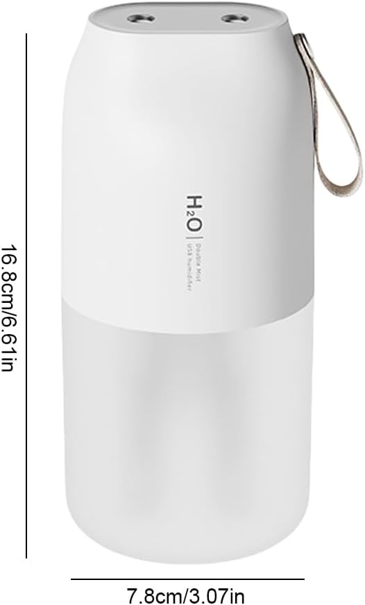 Dual Nozzle Portable Humidifier 300ml with Dual Spray Modes and Night Light for Bedroom and Car
