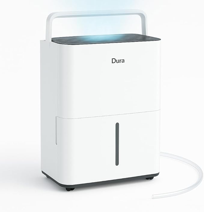 DuraComfort Dehumidifier For Bathroom with Hose,Up to 1500 Sq.Ft 25 Pints Compact Dehumidifier for Room,Specifically designed for Bedroom,Bathroom,Closet,Kitchen,RV,Basement,White