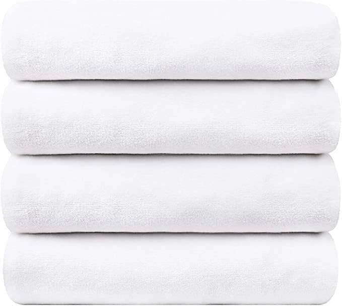 JML Microfiber Towels, Bath Towel Set - Extra Large, Soft, Absorbent, Fast Drying for Adult, Hair, Swimming, Fitness, Sport, Yoga, 4 Pack, 27" x 55", White-FlexoryFit