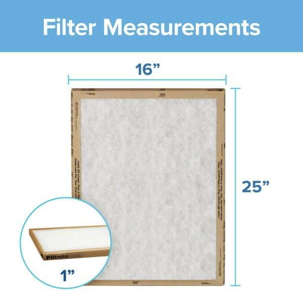 Filtrete 16x25x1 Air Filter, 3M MERV 1 HVAC Flat Furnace Filter Replacement, 6-Pack (Actual Size 15.98x25x0.98 in)