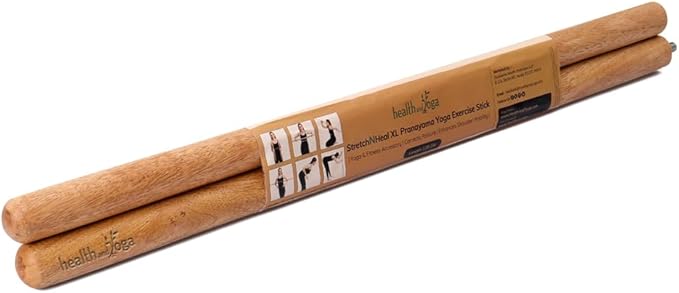 HealthAndYoga™ StretchNHeal Collapsible Multi-Use Wooden Yoga Stick - Regular and XL - Portable Posture Corrector Pole, Stretch Mobility Stick, Physical Workout Exercise Dowel-FlexoryFit