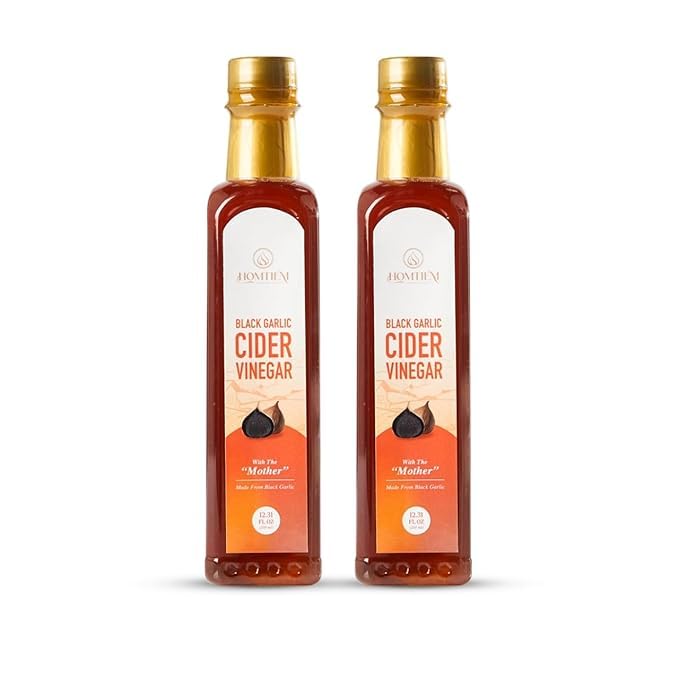 Homtiem Black Garlic Cider Vinegar – Naturally Fermented Vinegar Made with Black Garlic and Cider Vinegar, Gluten Free, Rich in Health Benefits, Ideal for Salad Dressings, Sauces, Drinks, and Healthy Recipes (350ml, Pack of 2)-FlexoryFit