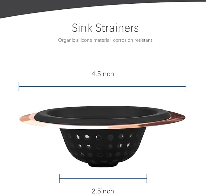 Kitchen Set of 2 Sink Strainers, Flexible Silicone Good Grip Kitchen Sink Drainers, Traps Food Debris and Prevents Clogs, Large Wide 4.5’ Diameter Rim