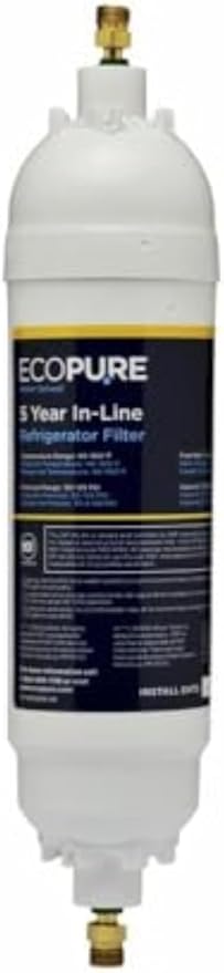 EcoPure EPINL35 Universal In-Line Refrigerator Filter | 5-Year Lifespan | Includes 12” Connection Line & 1/4" Fittings | White