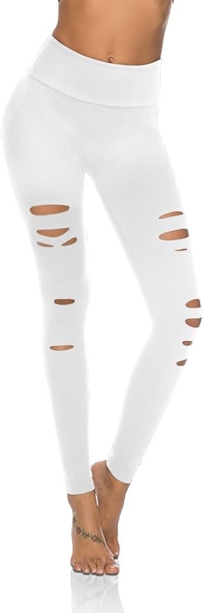 DIBAOLONG Womens High Waist Yoga Pants Cutout Ripped Tummy Control Workout Running Yoga Skinny Leggings-FlexoryFit