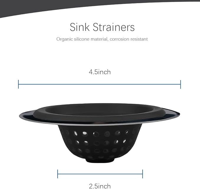Kitchen Set of 2 Sink Strainers, Flexible Silicone Good Grip Kitchen Sink Drainers, Traps Food Debris and Prevents Clogs, Large Wide 4.5’ Diameter Rim