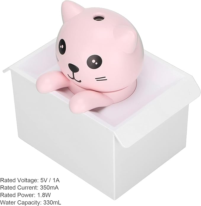 330ml Air Humidifier, Mute Adjustable Fog Mode Cat Shape Portable Humidifier with Color LED Light for Office Bedroom Car