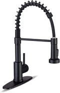 Kitchen Faucets with Pull Down Sprayer Commercial Industrial Stainless Steel Single Handle Single Hole Spring Farmhouse RV Sink Faucet, Matte Black Kitchen Faucet for Laundry Utility Room Sink