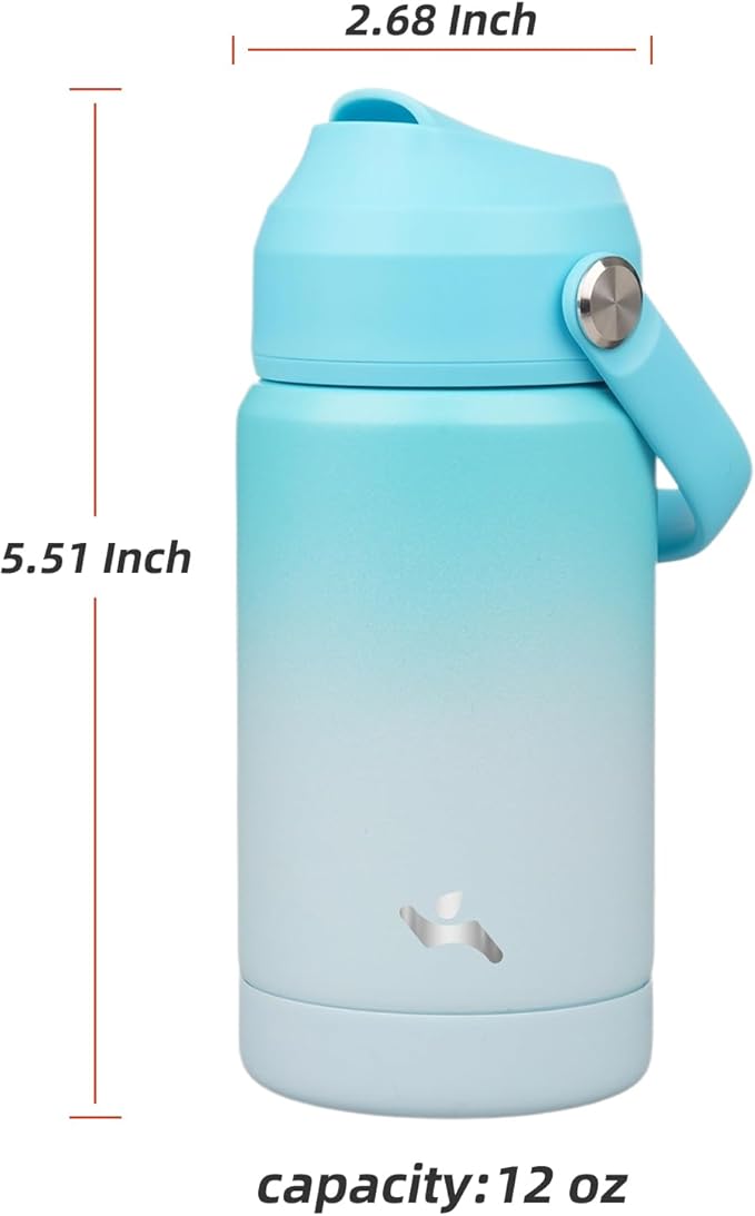 Insulated Water Bottle with Straw Lid,12 oz Stainless Steel Vacuum Metal Bottle with Silicone Handle,Sea Salt-FlexoryFit