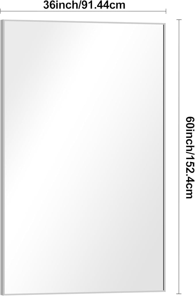 Silver Bathroom Mirror,60x36 inch Wall Mirror for Bathroom Wall Mounted,Large Rectangle Mirror for Bathroom Over Sink,Modern Metal Frame for Living Room,Bedroom Entryway,Horizontal/Vertical