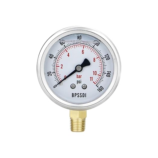 0-160 Psi Lead-Free Glycerin Liquid Filled Low Pressure Gauge, 2.5" Dial Size by BPSSDI
