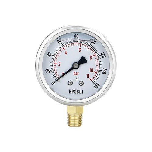 0-160 Psi Lead-Free Glycerin Liquid Filled Low Pressure Gauge, 2.5" Dial Size by BPSSDI