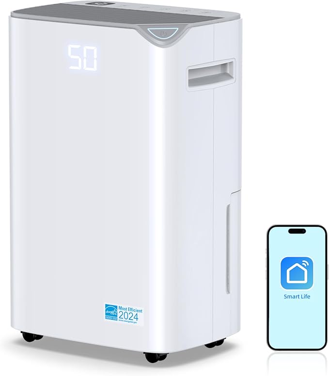 2500 Sq.Ft Dehumidifier for Basement, 34 Pints Energy Star Certified Dehumidifier for Home with Drain Hose, Bedroom, Bathroom, Smart App Control, 3 Operation Modes