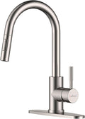 APPASO Kitchen Faucet with Pull Down Brushed Nickel, Single-Handle High Arc Swan-Neck Modern Kitchen Sink Faucet with Optional Deck Plate Stainless Steel, Silver