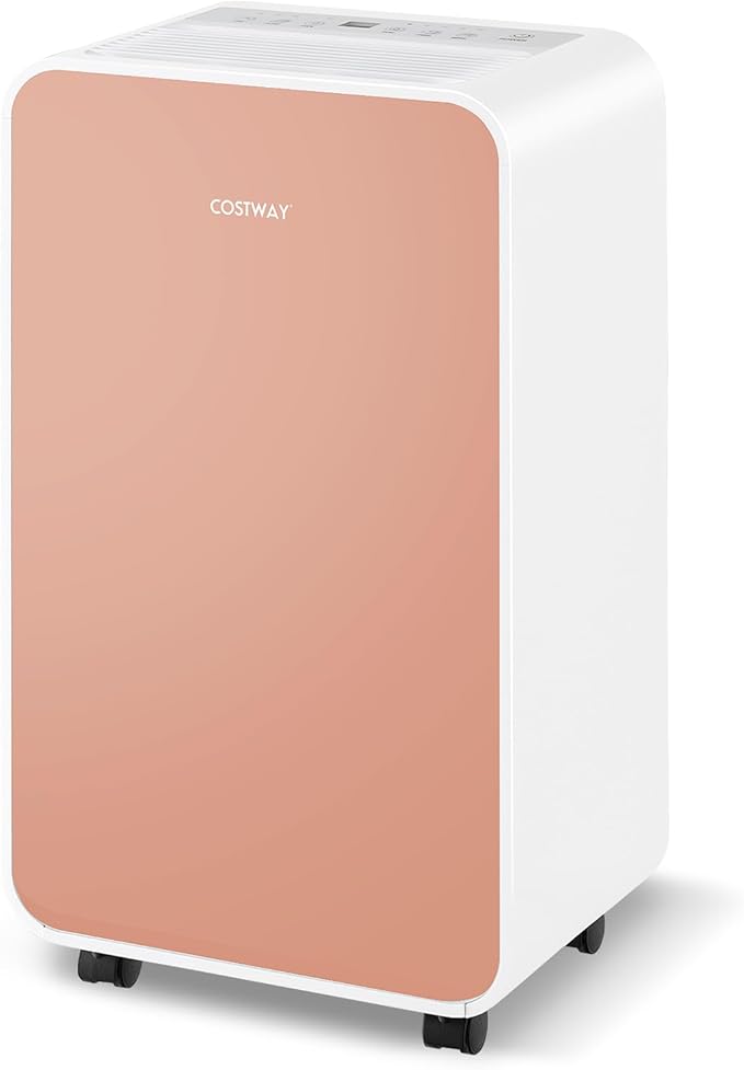 COSTWAY 2500 Sq. Ft Dehumidifier for Basement, 32 Pints Portable Quiet Dehumidifier for Bedroom Bathroom with Sleep Mode, 24H Timer, Auto Shut Off, Auto Defrost & Drain Hose (Pink)