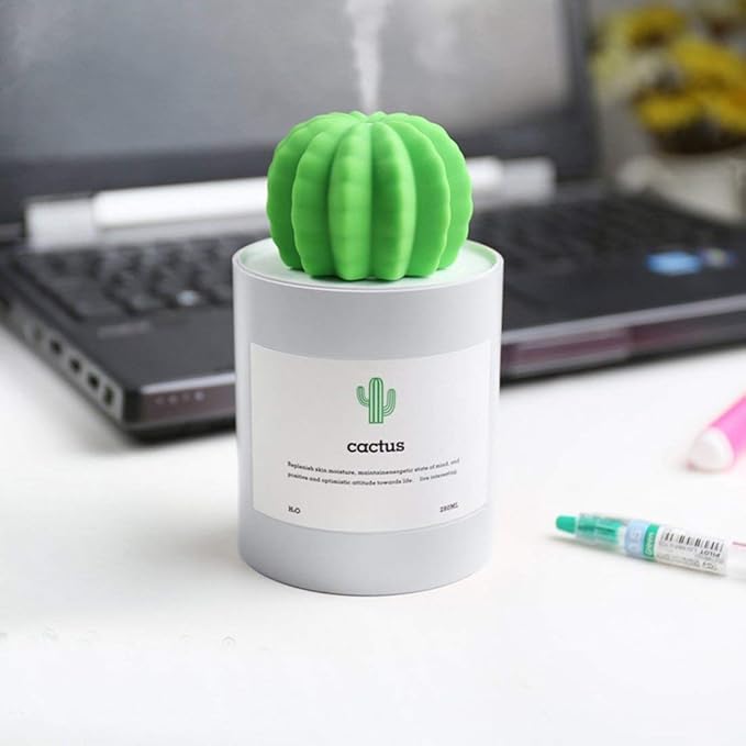 Mini Humidifier, 280ml USB Cool Mist Portable Cactus Air humidifier, Ultra-Quiet Operation for Bedroom Home Office Desk Yoga Car Travel(Grey)
