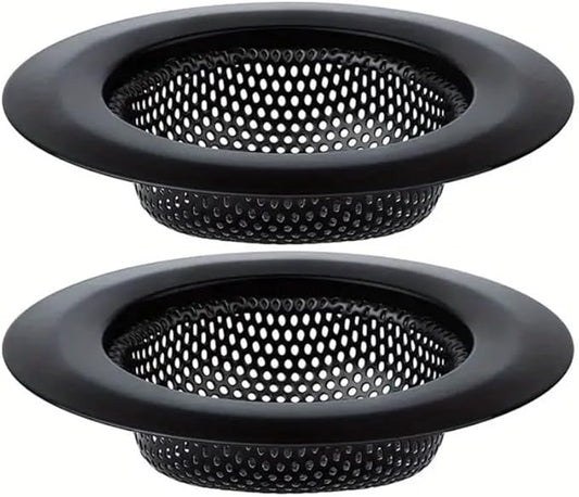 Kitchen Sink Strainers | Kitchen Sink Drain Strainer, Kitchen Essentials (Black) (2 Pack) Large Wide Rim 4.5" Diameter for Homeowners