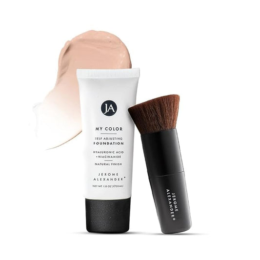 Jerome Alexander My Color Self-Adjusting Foundation, Hydrating & Lightweight Face Makeup, Skincare-Infused, with Kabuki Brush, Light, 1 oz-FlexoryFit