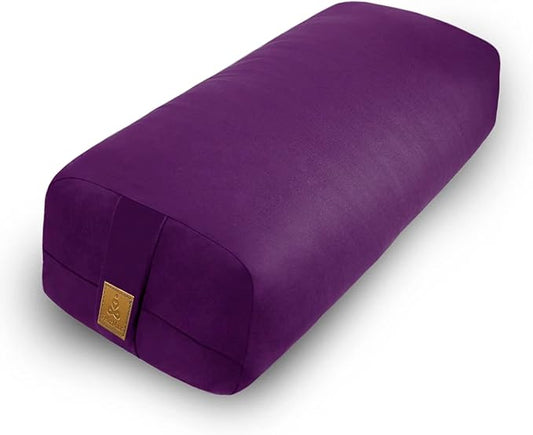 Yoga Bolster (26x10.5x5.5 in) Supportive Yoga Cushion for Restorative Yin Yoga Accessories Rectangular Bolster for Stretching Meditation Pillow 100% Organic Cotton Removable Washable Cover-FlexoryFit