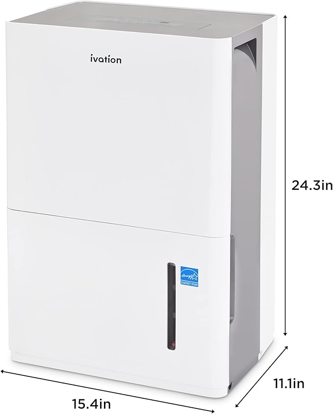 Ivation 4,500 Sq. Ft Energy Star Dehumidifier With Pump, Large Capacity Compressor De-humidifier for Big Rooms and Basements with Continuous Drain Hose Connector and Pump, Auto Shutoff and Restart