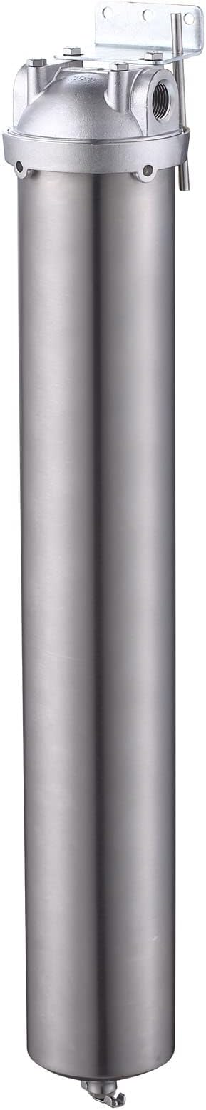 Amwater NSF/ANSI 42 Stainless Steel Whole House Water Filter Housing, 20" x 2.5" Sediment Water Filter System for Heavy Duty, Well & City Water, 3/4" NPT Port, Drain Valve Style A