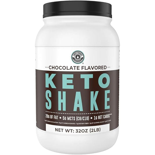Keto Meal Replacement Shakes, Chocolate, 2lbs, Low Carb Keto Protein Shake Mix, MCT Powder, Grass Fed Hydrolyzed Collagen Peptides, Keto Breakfast Shake, 20g Fat, 14g Protein, 1 Net Carb, Zero Sugar-FlexoryFit