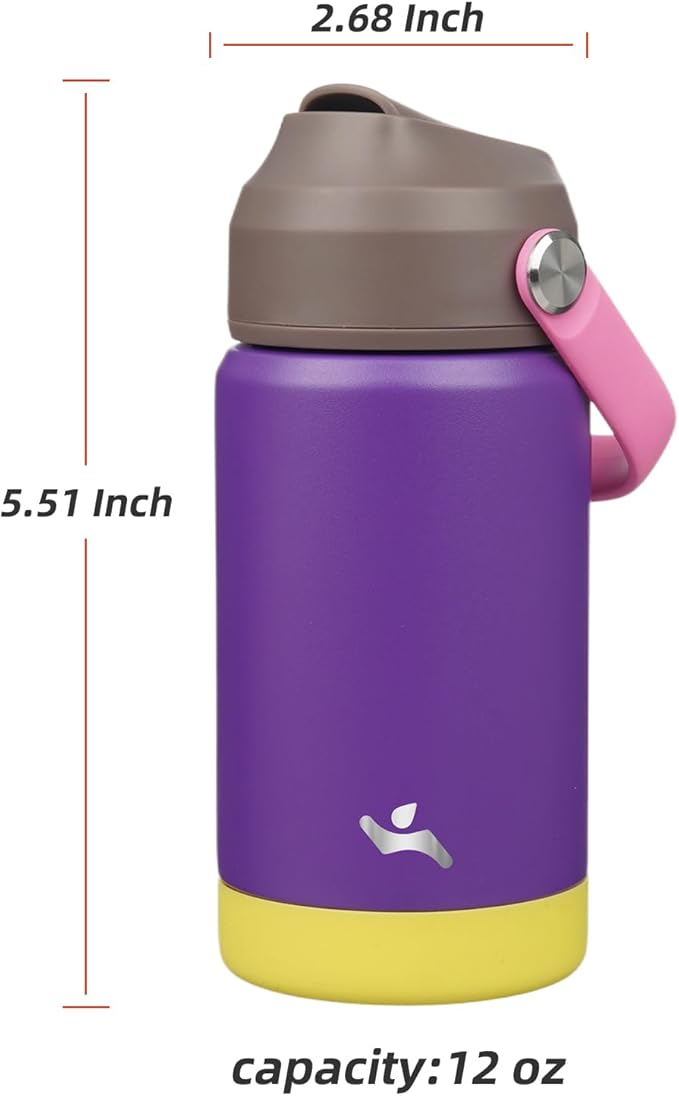 Insulated Water Bottle with Straw Lid,12 oz Stainless Steel Vacuum Metal Bottle with Silicone Handle,Violets-FlexoryFit