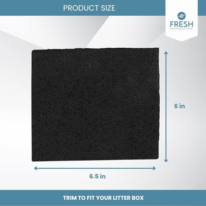 6-Pack Activated Carbon Cat Litter Box Filters Replacement - Trimmable 6" x 6.5" Organic Activated Charcoal Filter - Ideal Hooded Litter Box Deodorizer, Superior Odor Absorbing