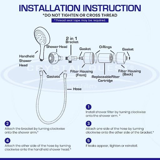 Crystal Quest Luxury 2-in-1 Handheld and Shower Head Combo Filter System - Black - BPA Free | 1.25-2.5 GPM | Reversible Cartridge | Great for Dechlorination