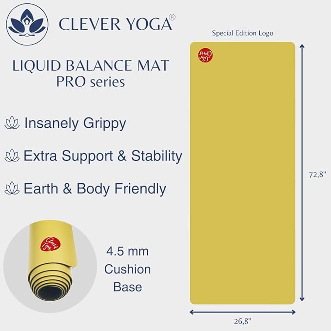 Clever Yoga Liquid Balance Thick Yoga Mat - Pro Exercise Yoga Mat with Non-Slip Surface for Home Gym, Earth-Friendly & Recyclable Pilates and Workout Pad Women & Men, 4.5 mm-FlexoryFit