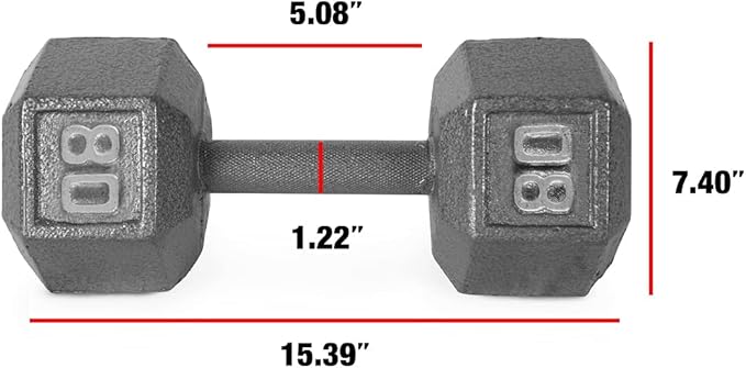 WF Athletic Supply Cast Iron Solid Hexagon Gray/Black Dumbbells, Strength Training Free Weights Set of 2 for Women and Men, Hand Weights Sold by Pairs, Multi-Select Size Options Available-FlexoryFit