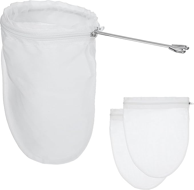 3Pcs Ultra Fine Mesh Strainer Bags, Reusable Cheese Cloth Bag for Straining with Stainless Steel Handle Reusable Nut Milk Bags for Nut Milk Coffee Juice Yogurt(Small Size)