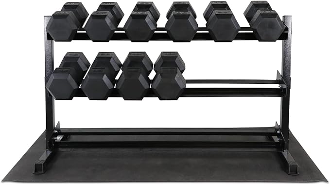 WF Athletic Supply Rubber Coated Hex Dumbbell Set, Multiple Choices Available - Dumbbells with Rack Stand and Mat, or Dumbbells Only (200/550/1200/2100/3000 LB)-FlexoryFit