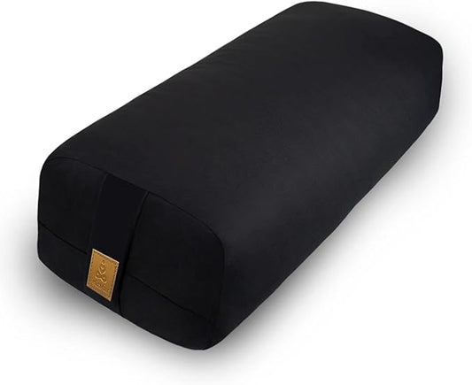 Yoga Bolster (26x10.5x5.5 in) Supportive Yoga Cushion for Restorative Yin Yoga Accessories Rectangular Bolster for Stretching Meditation Pillow 100% Organic Cotton Removable Washable Cover-FlexoryFit