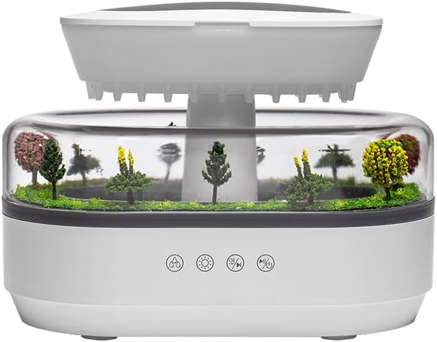 Upgrade Raindrop Humidifier Essential Oil Diffuser with Natural White Noise and Landscape Design，7 Led Colors Change Desktop Diffuser for Home Office Bedroom Waterdrop Diffuser Auto Shut-Off 250ml