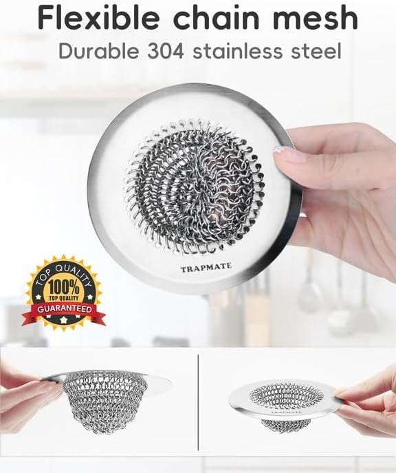 TRAPMATE Sink Drain Strainer, Easy Clean Kitchen Sink Strainer with Stopper, 304 Stainless Steel Sink Strainer Basket, Revolutionary Drain Stopper Kitchen Sink, Garbage Disposal Strainer for US Drain