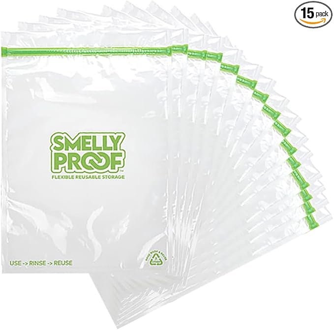 Reusable Storage Bags for Food by Smelly Proof Bags - MADE IN USA, Easy Clean, Dishwasher-Safe, BPA FREE, NO PEVA, XXL 3-mil 2-Gallon Thick Bags, Extra Large Clear FLAT 12" x 16" 15-Pack